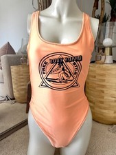 Vintage 80s Neon Graphic Colorblock Swimsuit High Cut One Piece M/L Racer Stripe
