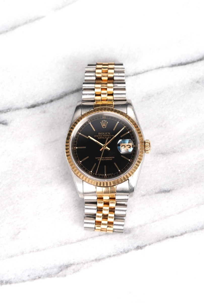 Rolex Datejust Ref 16233 Black Dial 90s 18K Yellow Gold Two Tone
