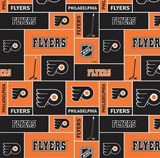 BTHY NHL Ice Hockey Philadelphia Flyers Block Prints Cotton Fabric BY 1/2 YARD