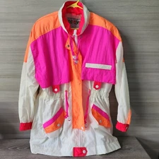 East West Vintage Jacket Size L Neon Pink Long Sleeve Nylon Zip Colorful Y2k 90s