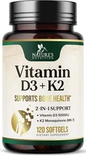 Vitamin D3 K2, 5000 IU Vitamin D3 & 100 mcg Vitamin K2 MK-7 Bone Heart Health