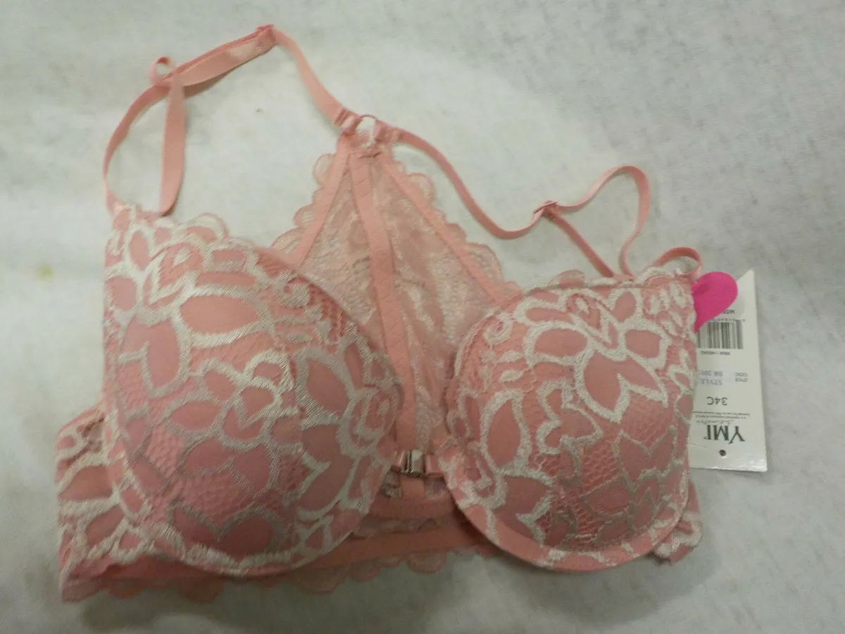 Rue 21 YMI Push Up Bra Size 34C NWT Pink Embroider Overlay Front Closure  Blend