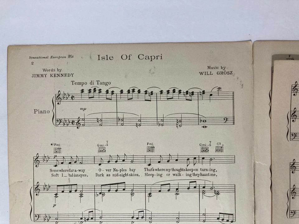 1934 ISLE OF CAPRI Vintage Sheet Music by Grosz, Kennedy XAVIER CUGAT - Image 3 of 4