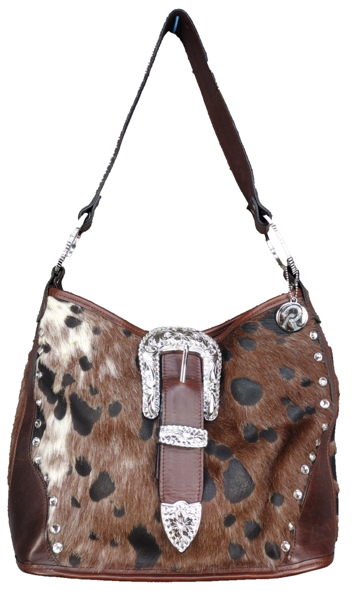 Raviani Handbag Cowhide Cross Western Bling Leather Rodeo Biker Cowgirl  Purse