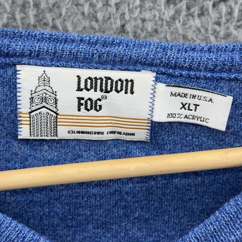 Maglione London Fog taglia XL alto vintage blu royal acrilico scollo a V made in USA - Foto 2 di 6