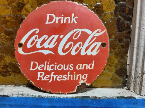 VINTAGE COCA-COLA PORCELAIN SIGN POP COKE BEVERAGE DRINK FOOD SODA GENERAL STORE