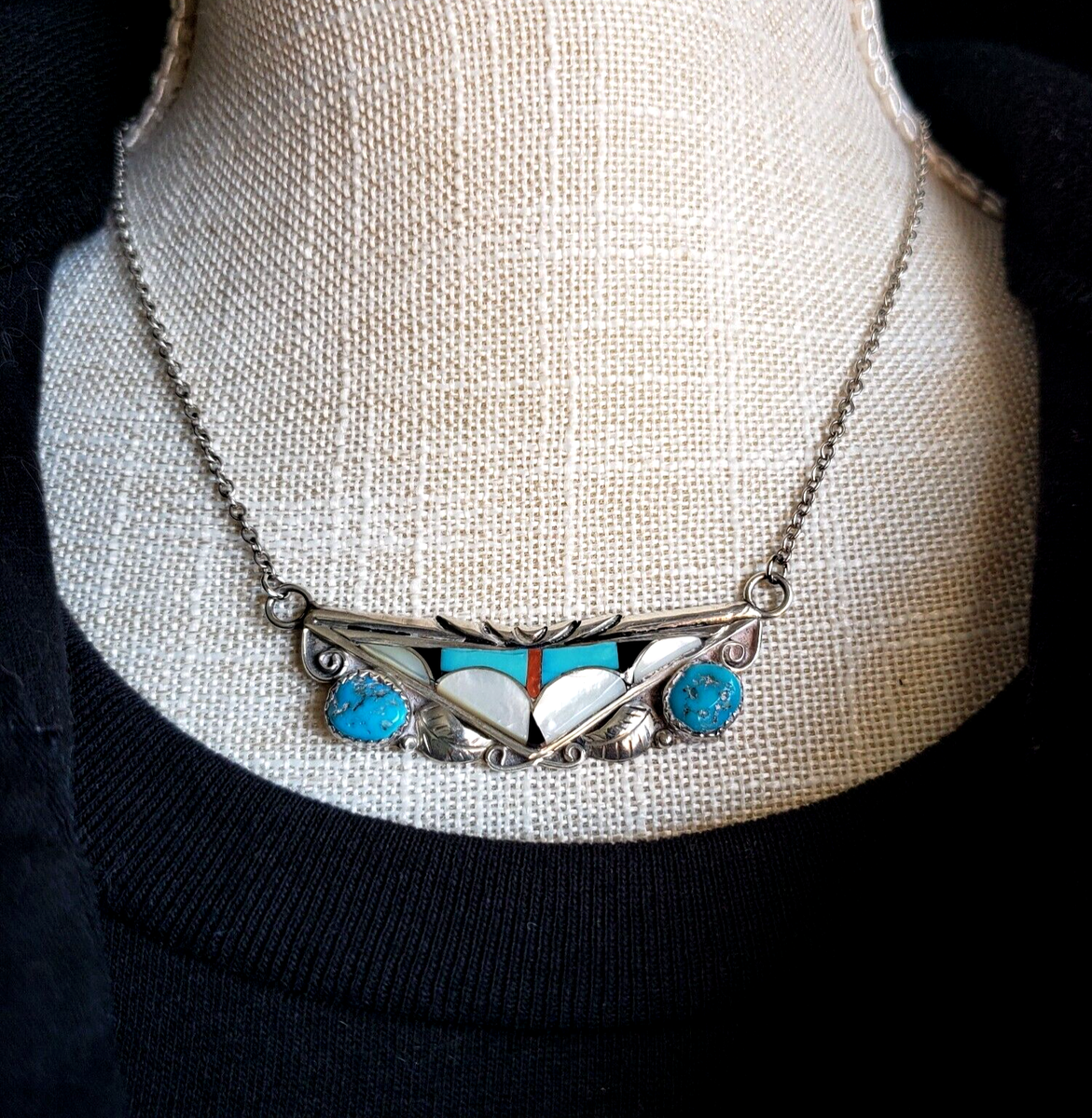 FRANK YAZZIE NAVAJO Sterling Silver Turquoise Inlay Pendant 17