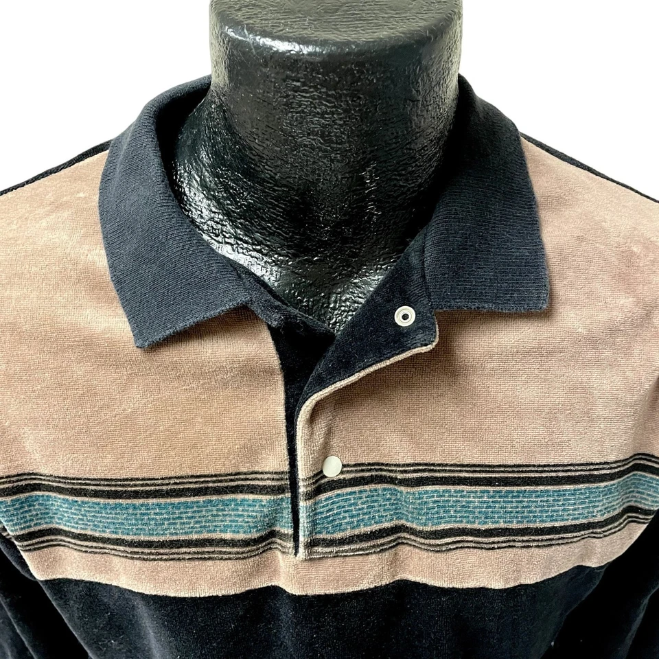 De Colección Años 70 Club Hampton Negro VELOUR MoD Manga Larga TERCIOPELO Polo DISCO Camisa EE. UU. L Foto 2 de 4