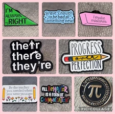 BUY 2 GET 1 FREE Funny Teacher Enamel Pins Education, Grammar, Math, Motivation