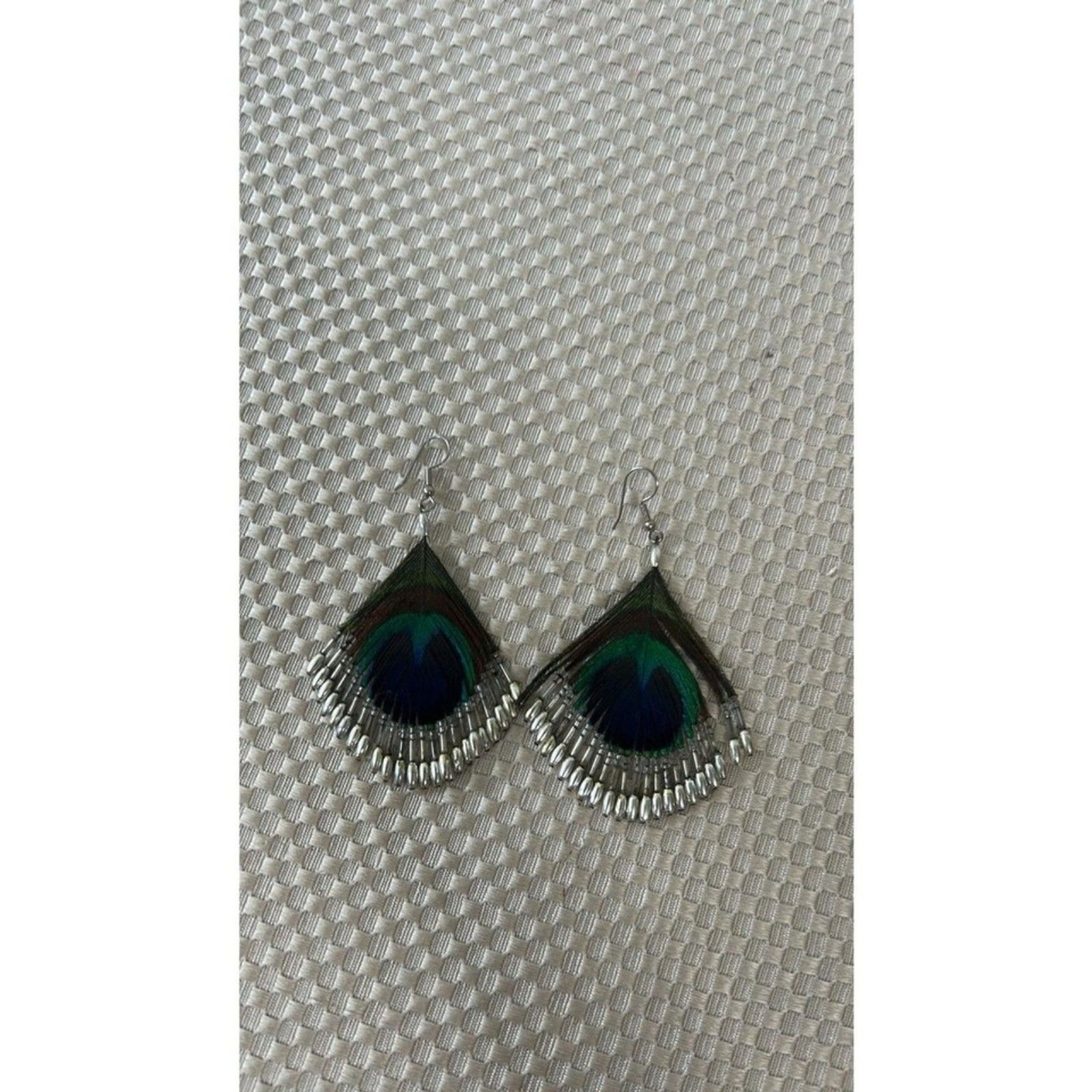 Peacock Feather Earring Dangle drop Earrings Jewe… - image 1