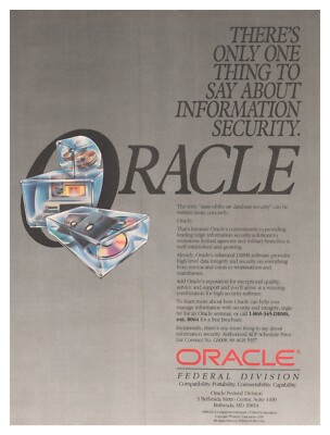 Print Ad 1990 Oracle Federal Division Database Information Security Bethesda MD
