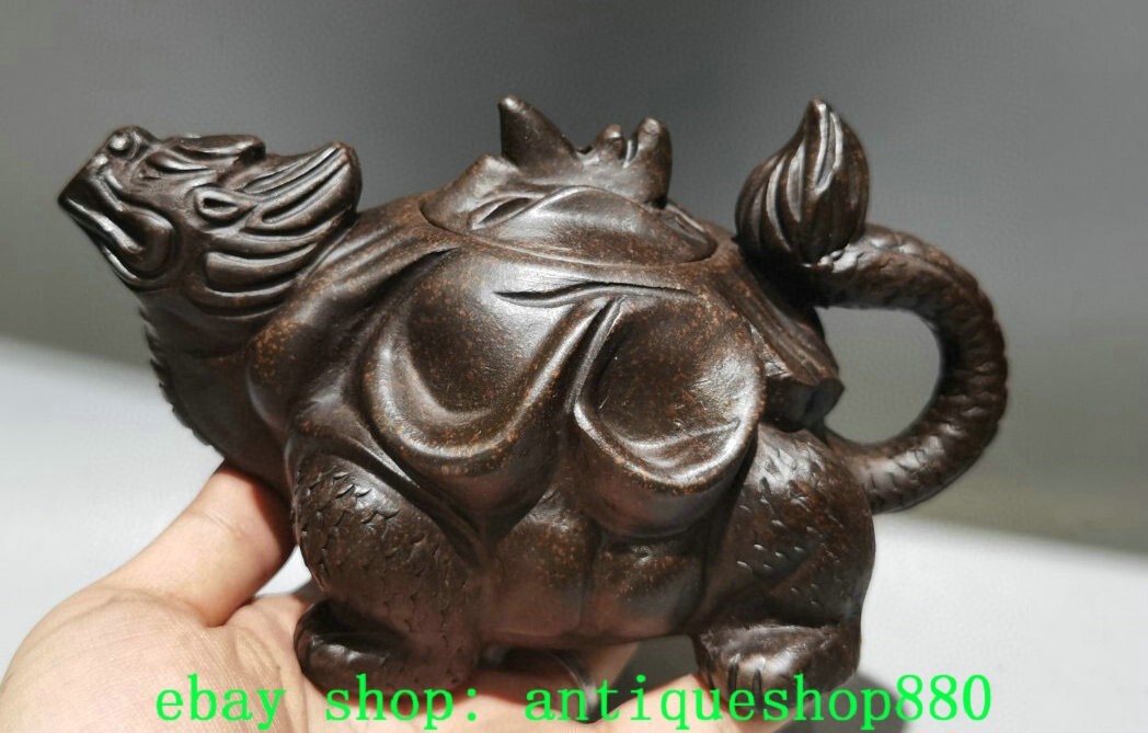 6.7''Old Yixing Zisha Clay Carved Dragon Tortoise Turtle Container