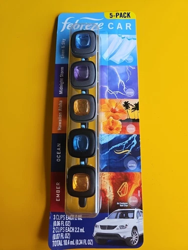 Febreze Car Vent Clips Air Freshener "Assorted" 5-Pack New Sealed