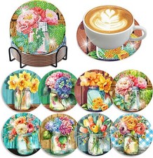 8 PCS Diamond Art Coasters-Flower Diamond Painting Coasters Kits with Holder,DIY