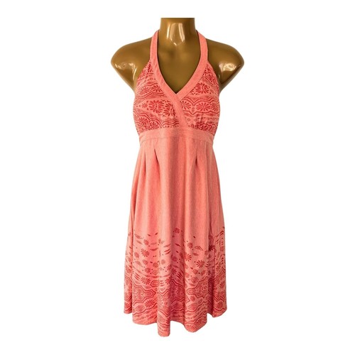 Athleta Dress Halter Sundress Backless Pleated Floral Geometric Summer Red M