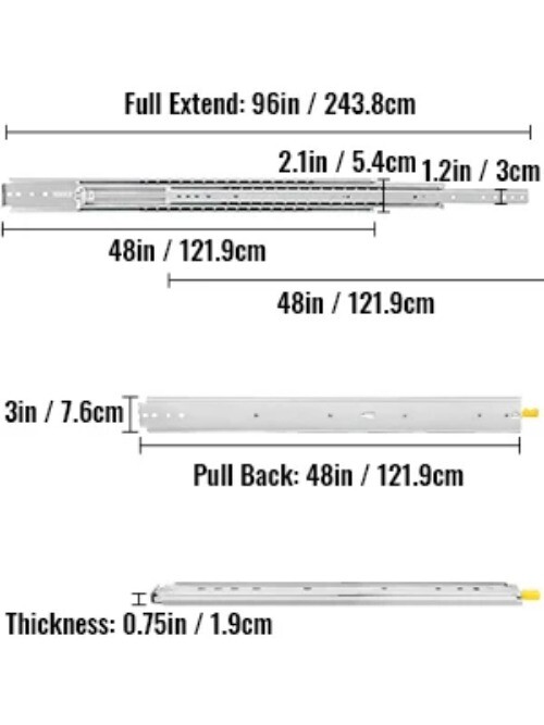 Bearing 500lbs Heavy Duty Drawer Slides 3-fold Guide Rail