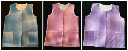 NEW WOMENS PLUS SIZES 8-30 DOUBLE CHECK PRINT BUTTON FRONT OVERALL APRON TABARD - Afbeelding 1 van 1
