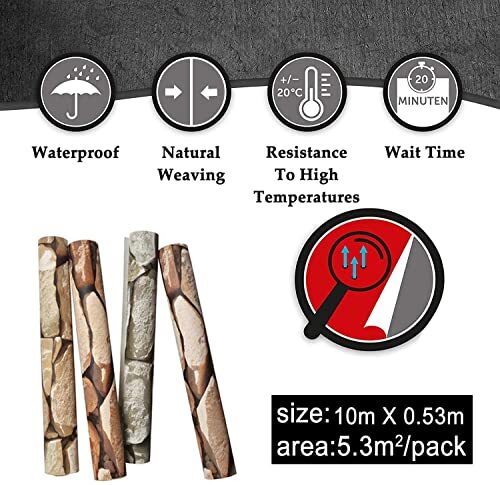 Rock Stone Wallpaper 374" X 20.8" Rustic Brick Retro Contact Paper 57 Brown - Afbeelding 6 van 7