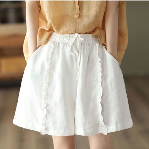 Women Ethnic Baggy Shorts Ruffle Edge Wide Leg Elastic Waist Loungwear Casual - Picture 2 of 19