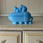 Vintage Vallerysthal/Portieux Blue Slag Milk Glass Squirrel On Nest HON - FLAWED
