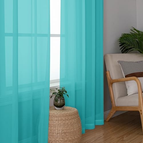 Sheer Curtains 90 inches Long 2 Panels, 42"W x 90"L (Pack of 2) Turquoise - Bild 3 von 7