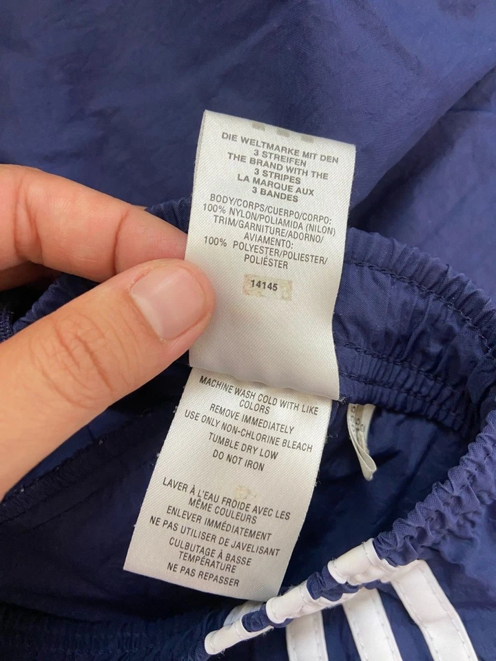 Adidas Men's M Track Pants Baggy Blue 3 Stripes Nylon Drawstring Lightweight Run - Image 4 of 4