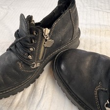 Vintage Harley Davidson Black Dual Zip Motorcycle Boots Leather Women 7