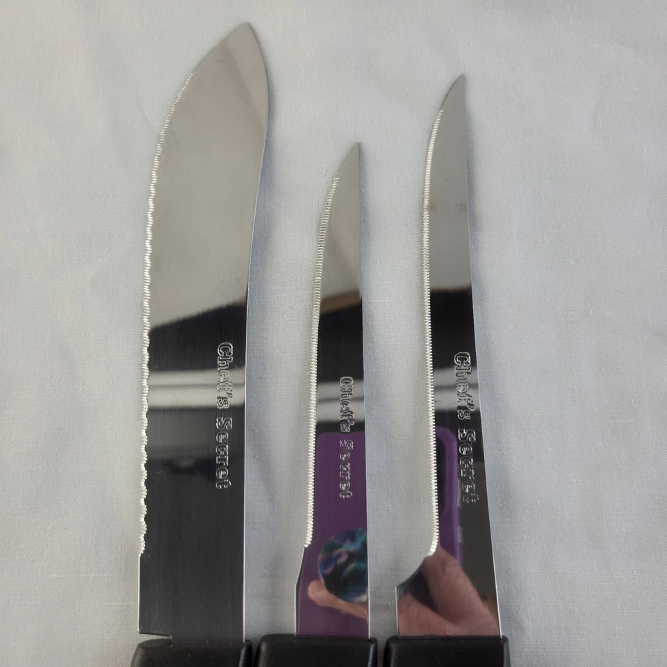 Set Of 3 Chef's Secret 8" Carving-7"Filet-6"Slicing Knives Serated - Image 3 of 4