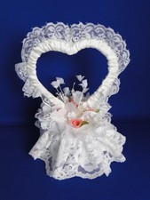 New Vintage Elegant Wedding Caketop with lace heart & pink roses #393