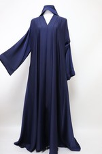 Dubai Abaya Closed Crinkle Semi Flare Umbrella Muslim Modest Dress Navy Blue