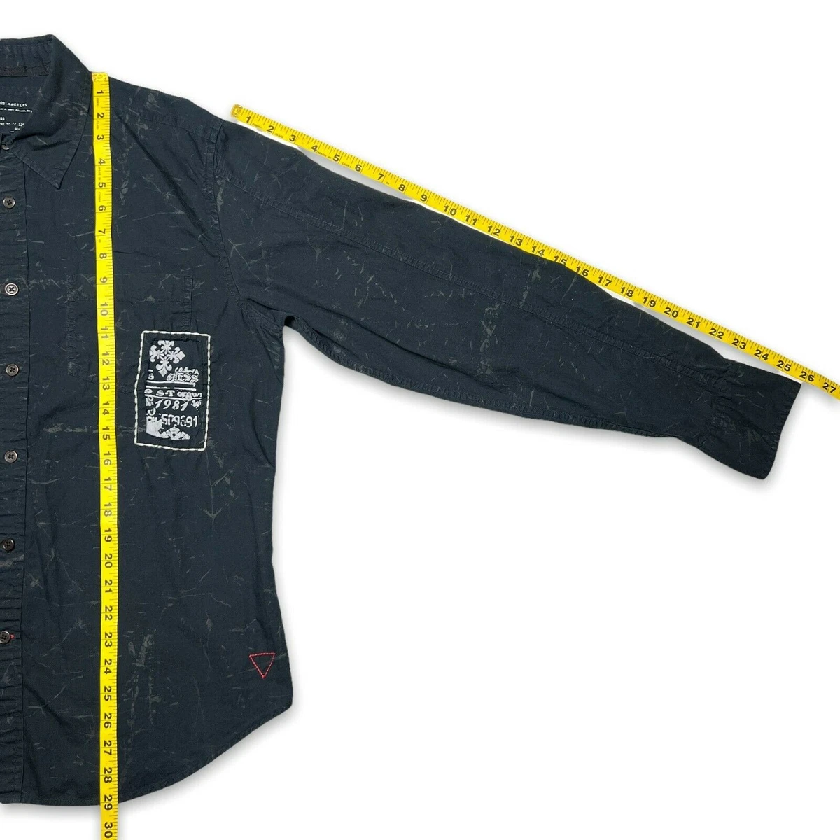 Camisa con botones Guess Sound Invasion TALLA L negra retazos algodón envejecido