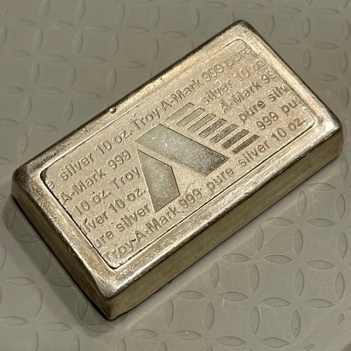 VINTAGE 10 OZ .999 SOLID FINE SILVER A MARK INGOT BAR RARE #787
