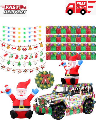 15-Piece Inflatable Santa Car Decoration with LED Lights and Garland Banner