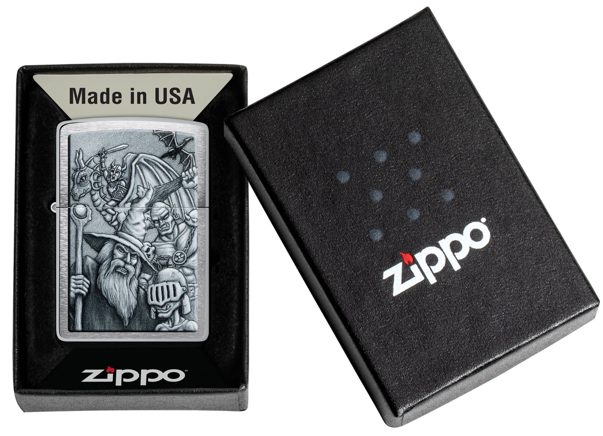 Zippo メジャー Zippo Windproof Brushed Chrome Lighter With Dragon & Wizard, 46579
