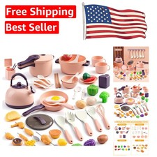 60Pcs Kids Mini Play Kitchen Set - Safe, Creative Cooking Adventure in Pink