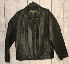 Eddie Bauer Men's Black Genuine Lamb Leather Full Zip Lined Jacket SZ Large
