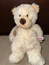 Aurora Teddy Bear Ivory Cream Tan Brown Plush with Ribbon EUC