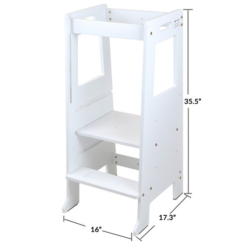 Taburete de cocina ajustable en altura para niños con tablero de actividades magnético (blanco) - Imagen 4 de 8