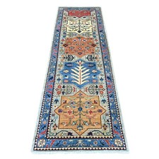 2'7"x8' Gray Peshawar with Caucasian Akstafa Design Hand Knotted Wool Runner Rug