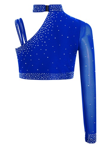 Kids Girls Costume Long Sleeve Dress Practice Outfits Crop Top Dancewear Shiny - Picture 9 of 68