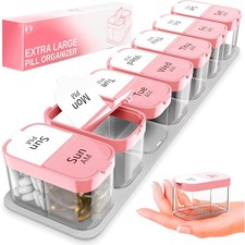 Extra Large Weekly Pill Organizer - XL Holder with 7 Detachable AM PM