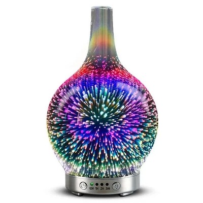 3D Fireworks Glass Vase Humidifier with 7 Color Led Night Light Aroma Essential