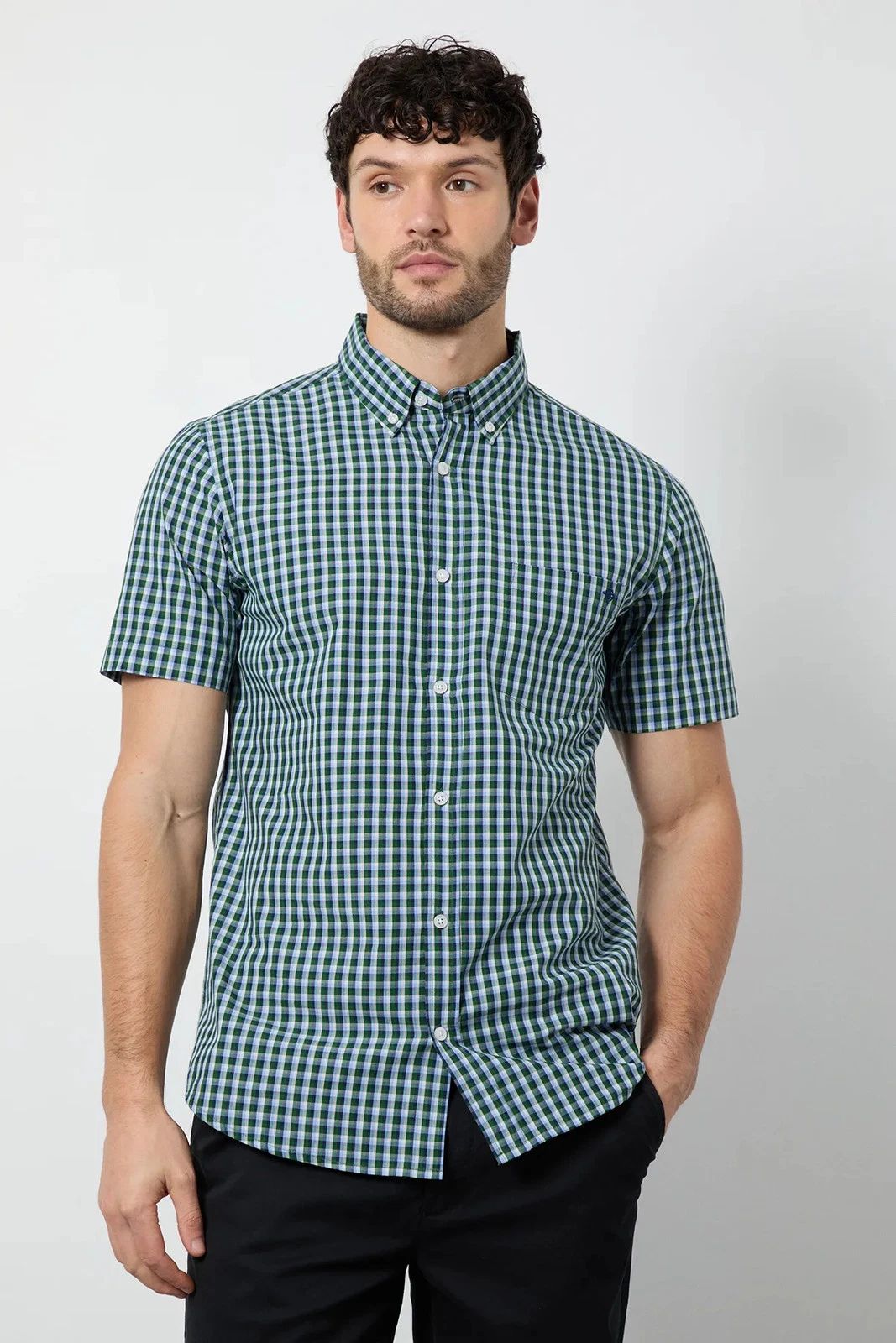 Maine Dark Green Short Sleeve Printed Shirt Mens Smart Shirts