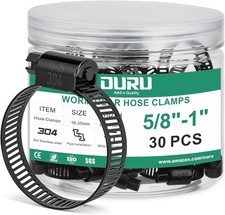 30PCS 5/8" 1" Black Hose Clamp,Adjustable 16-25mm Small Hose Clamps Stainless...