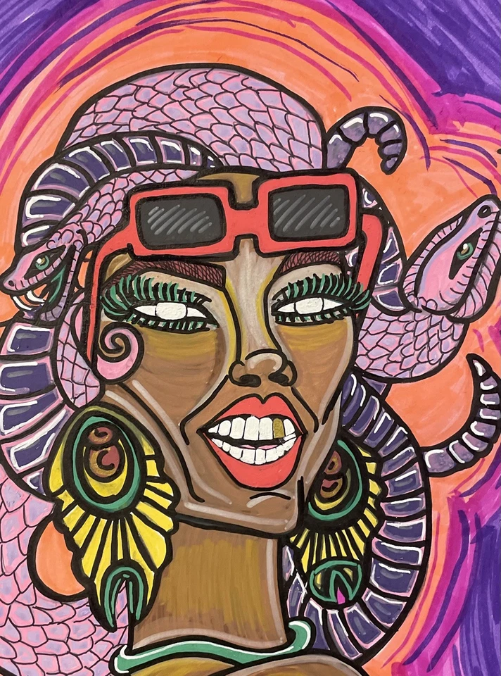 Pintura Acrílica Original 9"x 12" Papel Prensa Frío con Marco Medusa Me Too Myth Foto 3 de 4