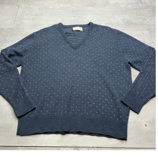 Lord Jeff V-Neck Sweater Mens Large Blue Wool Blend Birdseye Dot Made in USA