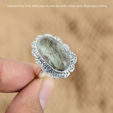 Halloween Sale Oval Tibetan Turquoise Stone Wife Promise Ethnic Ring 925 Silver