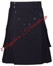 Handmade Black Canvas Cotton Kilt, Phantom Utility Kilt Men's Custom Size kilts