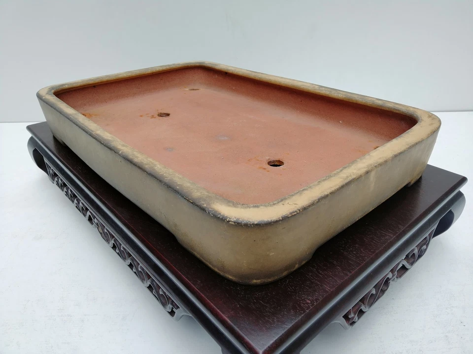Bonsai Pot Tokoname Patina Large Tokoname REIHO Yellow Glazed Width 47cm/ 18.5in - Image 3 of 4