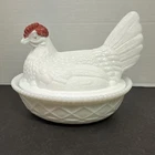 Vintage Westmoreland Milk Glass Hen on Nest Split Tail Design
